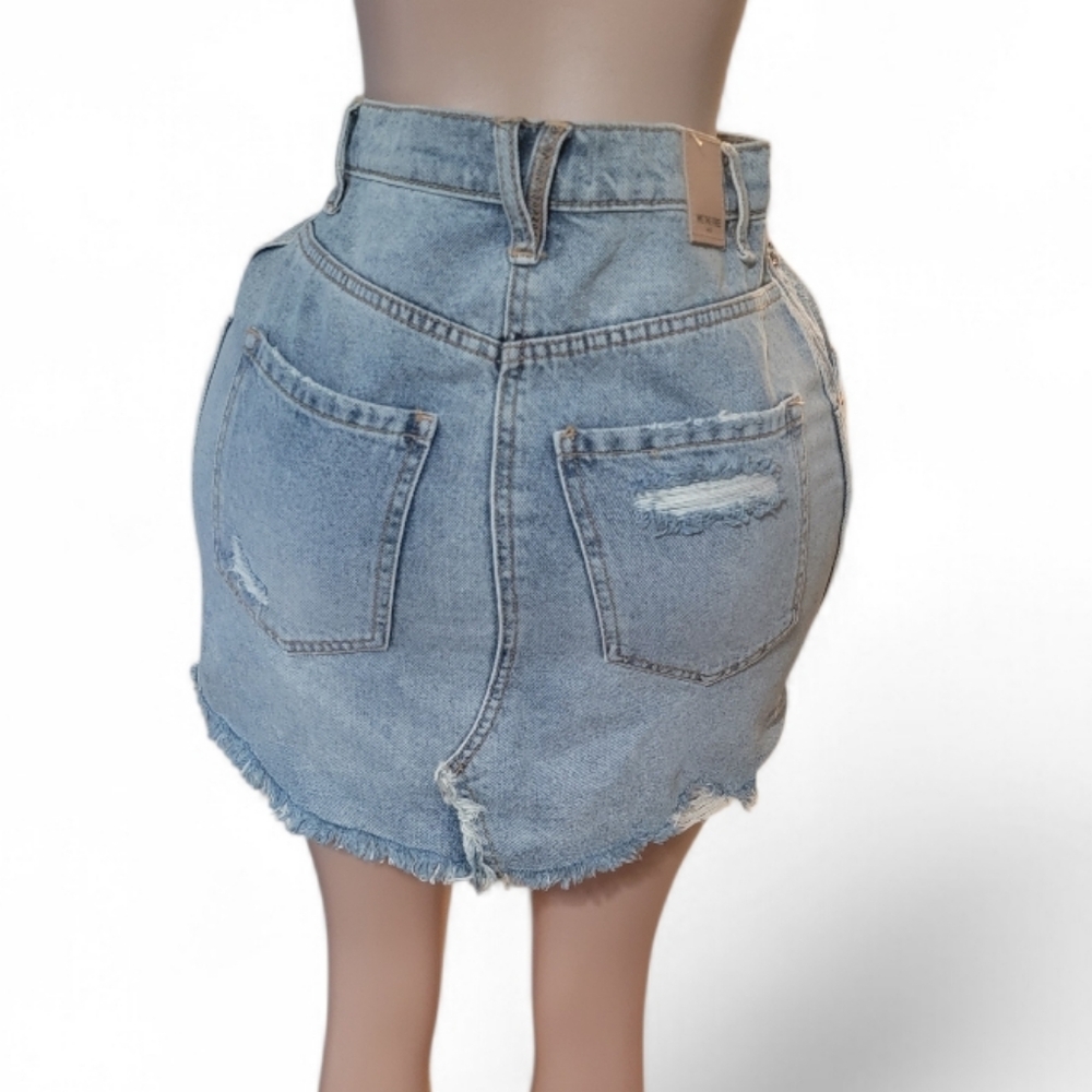 We The Free Light Blue Denim Skirt